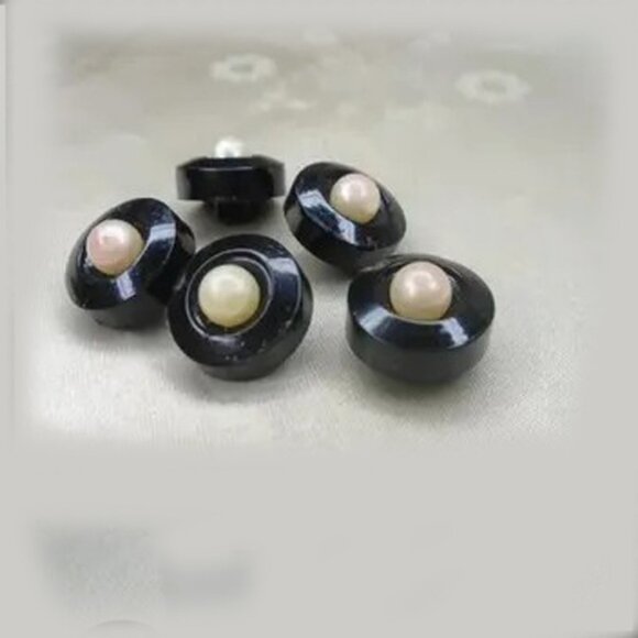 Vintage Buttons Black with Faux Pearls 50s 1950s Button Set - Picture 3 of 10